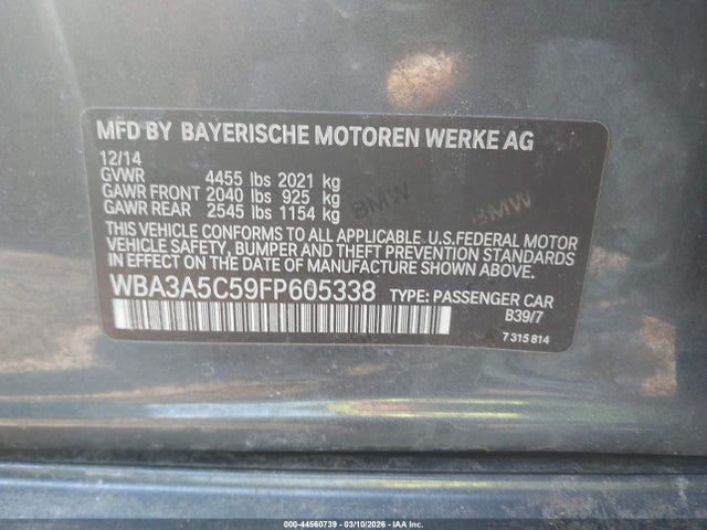 2015 Bmw 328i მანქანა იყიდება აუქციონზე, vin: WBA3A5C59FP605338, აუქციონის ნომერი: 44560739