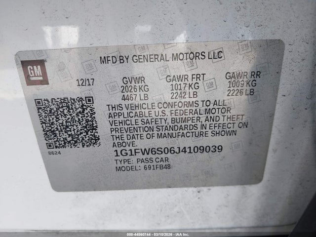 1G1FW6S06J4109039 Chevrolet BOLT EV LT