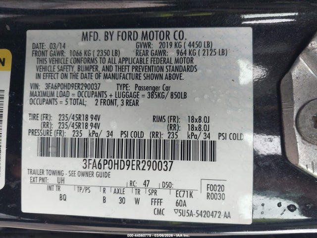 Ford FUSION SE 2014 3FA6P0HD9ER290037 Image 9