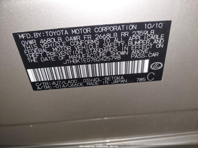 Продаж на аукціоні авто 2011 Lexus Es 350, vin: JTHBK1EG7B2425798, номер лоту: 44560795