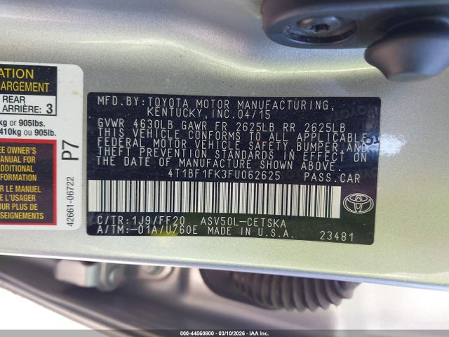 2015 TOYOTA CAMRY 4T1BF1FK3FU062625 Photo 8