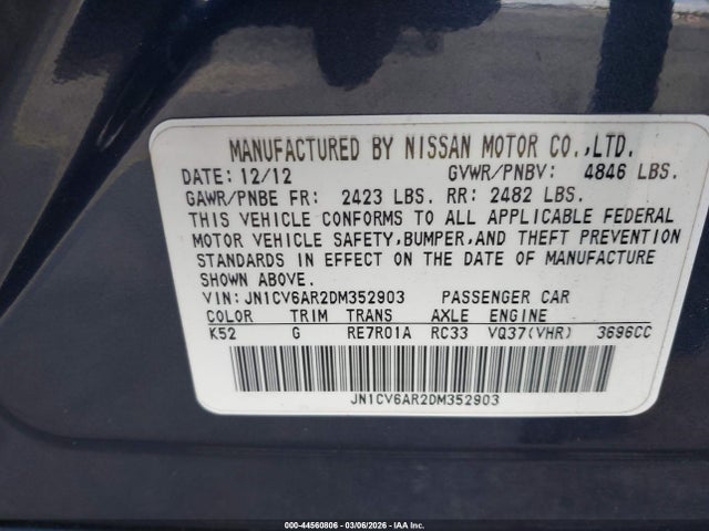 Продажа на аукционе авто 2013 Infiniti G37x, vin: JN1CV6AR2DM352903, номер лота: 44560806