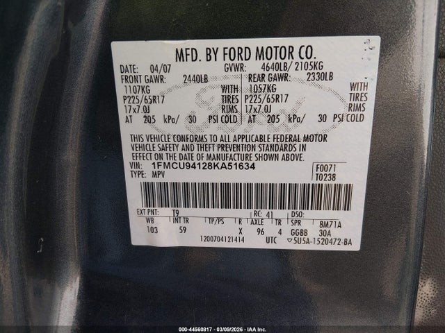 2008 FORD ESCAPE 1FMCU94128KA51634 Photo 8