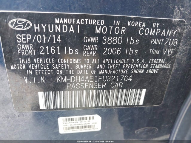 Hyundai Elantra Limited 2015 KMHDH4AE1FU321764 Image 9