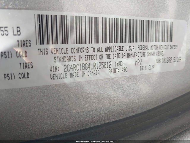 Продаж на аукціоні авто 2020 Chrysler Pacifica Touring L, vin: 2C4RC1BG4LR125012, номер лоту: 44560841