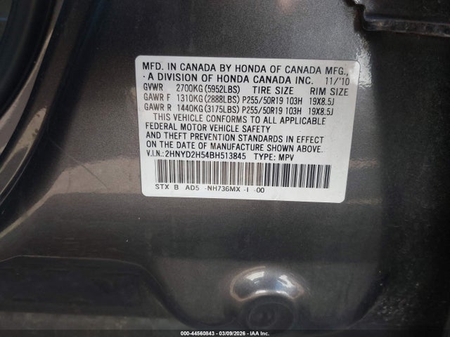 Aukcja sprzedaży 2011 Acura Mdx Advance Package, vin: 2HNYD2H54BH513845, numer aukcji: 44560843