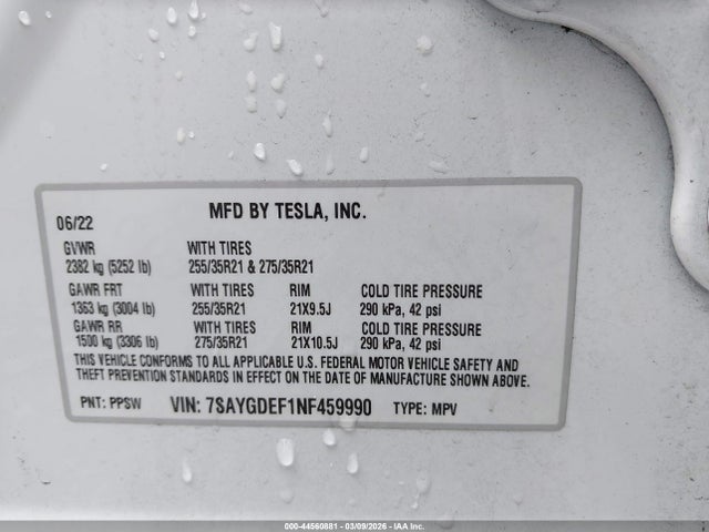 7SAYGDEF1NF459990 Tesla Model Y Performance Dual Motor All-wheel Drive