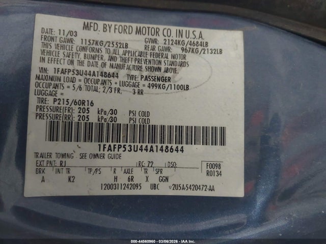 2004 FORD TAURUS 1FAFP53U44A148644 Photo 8