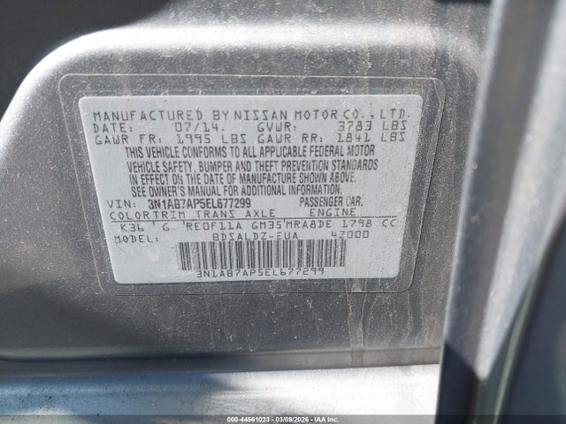 44561023 :رقم المزاد ، 3N1AB7AP5EL677299 vin ، 2014 Nissan Sentra Fe+ S/fe+ Sv/s/sl/sr/sv مزاد بيع