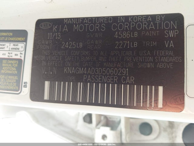 Продажа на аукционе авто 2013 Kia Optima Hybrid Ex, vin: KNAGM4AD3D5060291, номер лота: 44561055