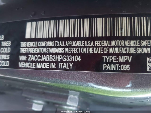 Продажа на аукционе авто 2017 Jeep Renegade Latitude Fwd, vin: ZACCJABB2HPG33104, номер лота: 44561071