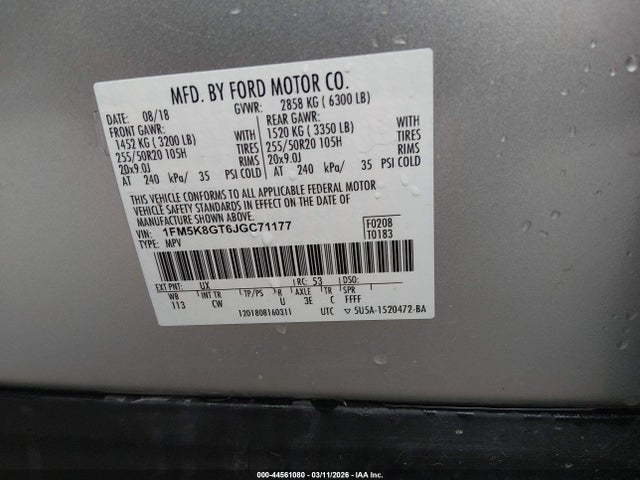 Aukcja sprzedaży 2018 Ford Explorer Sport, vin: 1FM5K8GT6JGC71177, numer aukcji: 44561080
