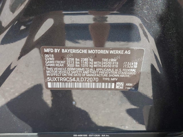Aukcja sprzedaży 2018 Bmw X3 Xdrive30i, vin: 5UXTR9C54JLD72070, numer aukcji: 44561085