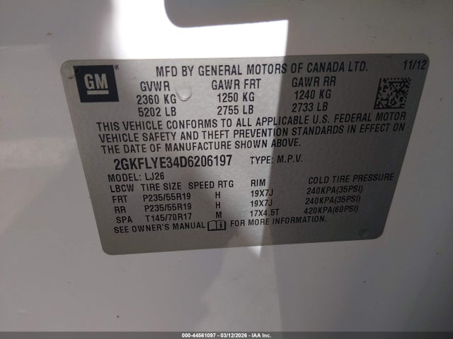 Aukcja sprzedaży 2013 Gmc Terrain Denali, vin: 2GKFLYE34D6206197, numer aukcji: 44561097