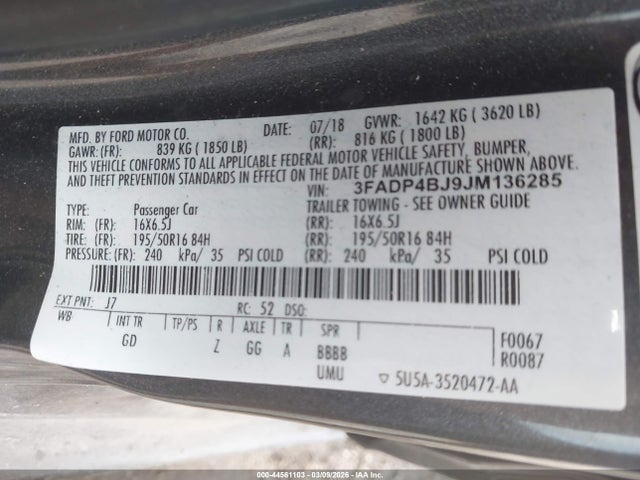 Продажа на аукционе авто 2018 Ford Fiesta Se, vin: 3FADP4BJ9JM136285, номер лота: 44561103