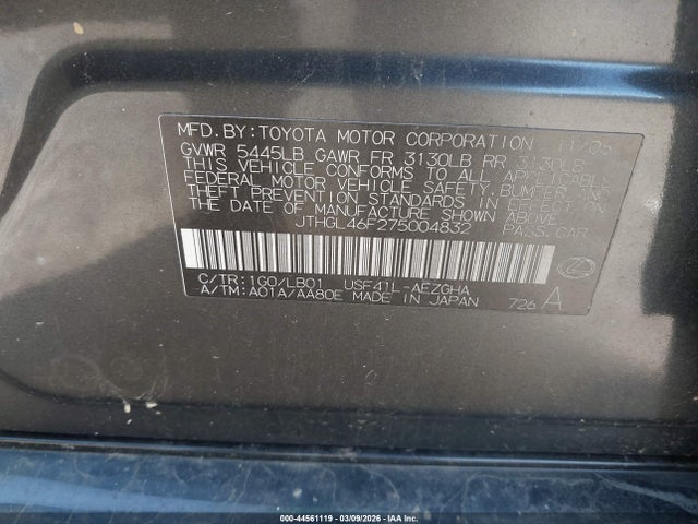 2007 Lexus Ls 460 L მანქანა იყიდება აუქციონზე, vin: JTHGL46F275004832, აუქციონის ნომერი: 44561119
