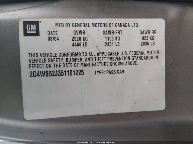 Aukcja sprzedaży 2005 Buick Century, vin: 2G4WS52J351101225, numer aukcji: 44561125