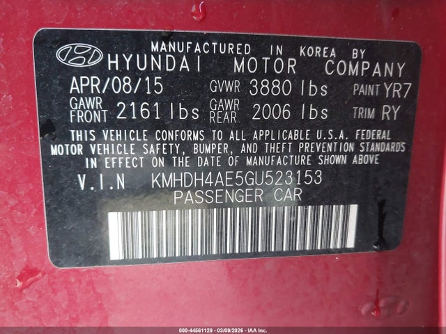 Hyundai Elantra Limited 2016 KMHDH4AE5GU523153 Image 9