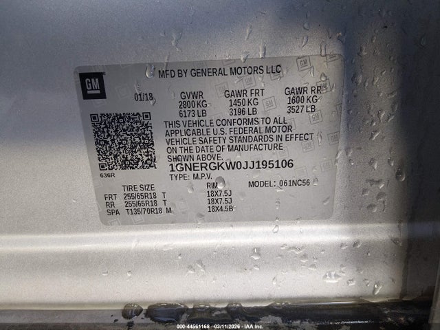 Chevrolet Traverse 1lt 2018 1GNERGKW0JJ195106 Image 9