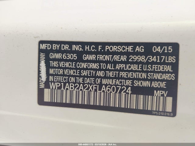 Aukcja sprzedaży 2015 Porsche Cayenne S, vin: WP1AB2A2XFLA60724, numer aukcji: 44561172