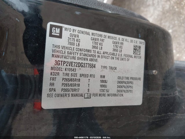 Aukcja sprzedaży 2013 Gmc Sierra 1500 Sle, vin: 3GTP2VE72DG377684, numer aukcji: 44561176