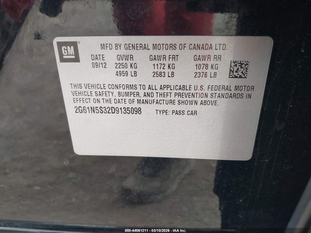 Aukcja sprzedaży 2013 Cadillac Xts Standard, vin: 2G61N5S32D9135098, numer aukcji: 44561211