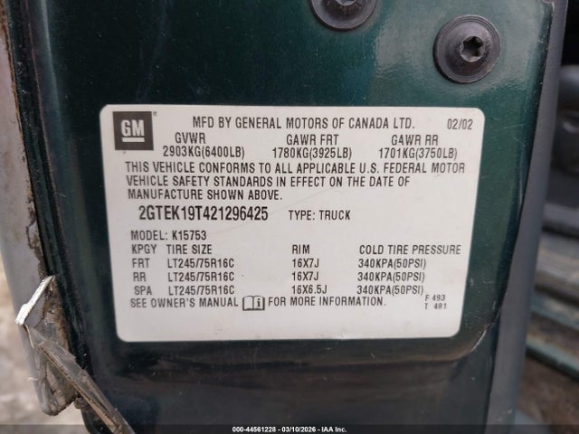 Продаж на аукціоні авто 2002 Gmc Sierra 1500 Sle, vin: 2GTEK19T421296425, номер лоту: 44561228