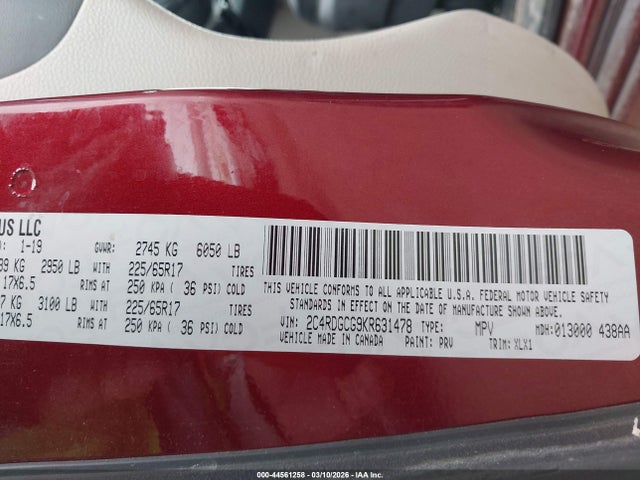 2C4RDGCG9KR631478 Dodge Grand Caravan Sxt