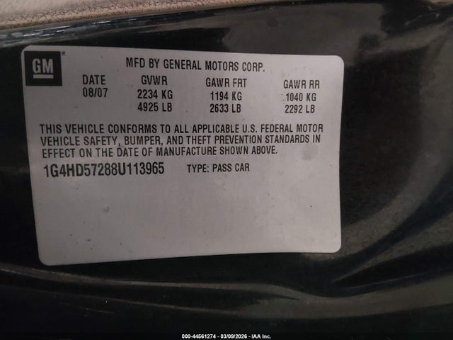 44561274 :رقم المزاد ، 1G4HD57288U113965 vin ، 2008 Buick Lucerne Cxl مزاد بيع