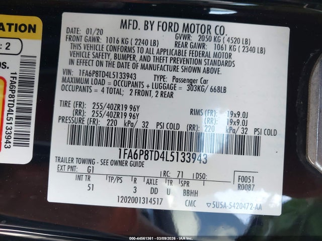 1FA6P8TD4L5133943 Ford Mustang Ecoboost Premium Fastback