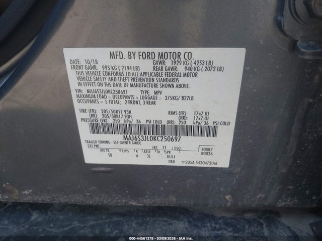 2019 FORD ECOSPORT MAJ6S3JL0KC250697 Photo 8