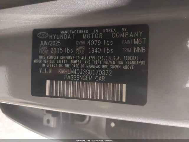 2025 Hyundai Elantra Hybrid Sel Sport მანქანა იყიდება აუქციონზე, vin: KMHLM4DJ3SU170372, აუქციონის ნომერი: 44561389
