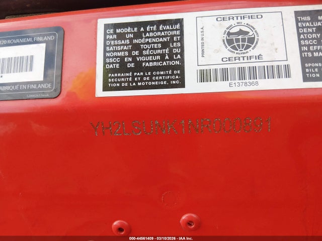44561409 :رقم المزاد ، YH2LSUNK1NR000891 vin ، 2022 Lynx Rave Re 850 مزاد بيع