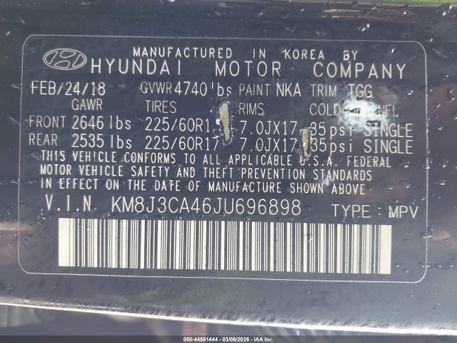 KM8J3CA46JU696898 Hyundai TUCSON SEL