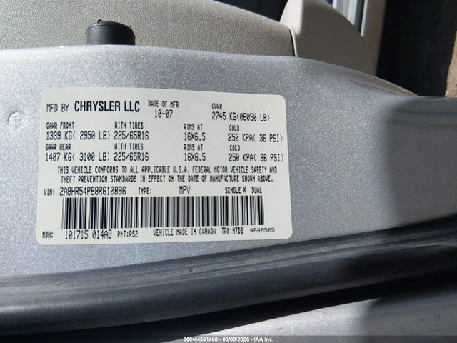 44561468 :رقم المزاد ، 2A8HR54P88R610896 vin ، 2008 Chrysler Town & Country Touring مزاد بيع