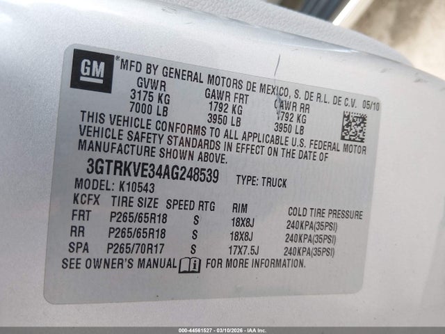 Aukcja sprzedaży 2010 Gmc Sierra 1500 Sle, vin: 3GTRKVE34AG248539, numer aukcji: 44561527