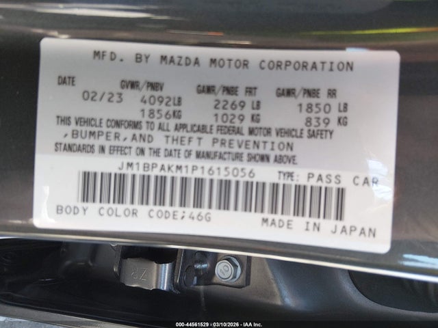 Aukcja sprzedaży 2023 Mazda Mazda3 2.5 S Select, vin: JM1BPAKM1P1615056, numer aukcji: 44561529