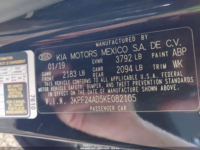 3KPF24AD5KE082105 KIA Forte Lxs
