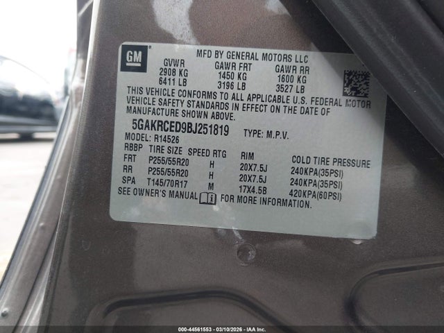 44561553 :رقم المزاد ، 5GAKRCED9BJ251819 vin ، 2011 Buick Enclave 2xl مزاد بيع