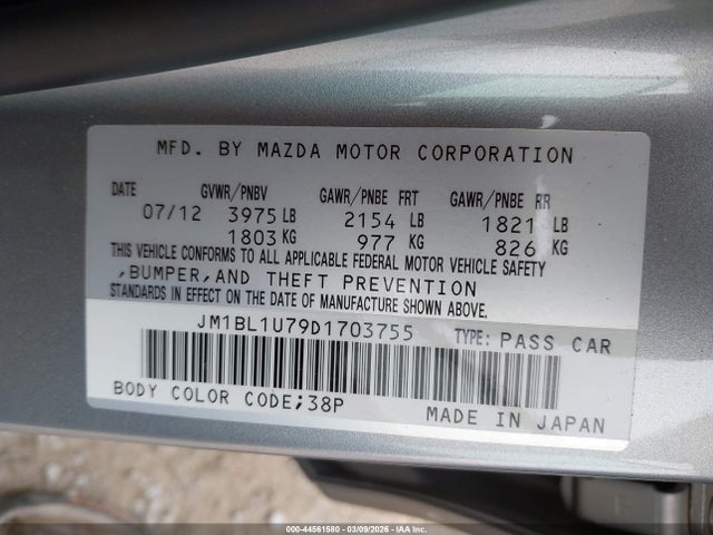 Aukcja sprzedaży 2013 Mazda Mazda3 I Sport, vin: JM1BL1U79D1703755, numer aukcji: 44561580
