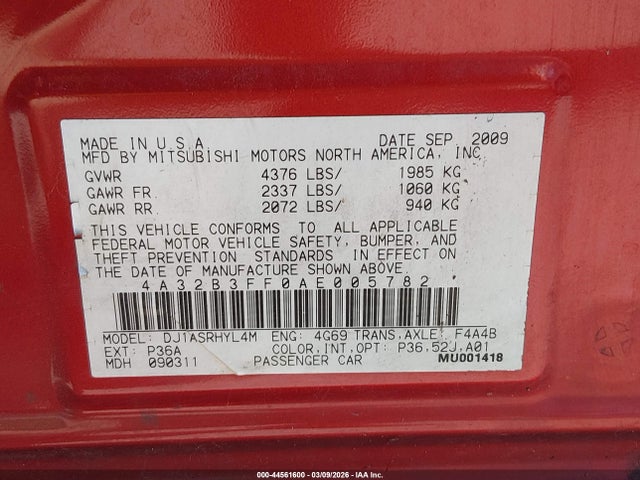 2010 MITSUBISHI GALANT 4A32B3FF0AE005782 Photo 8