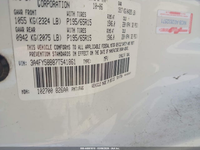 Продаж на аукціоні авто 2007 Chrysler Pt Cruiser Touring, vin: 3A4FY58B87T541861, номер лоту: 44561610