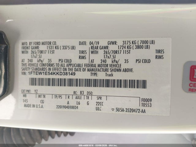 Ford F-150 Xl 2019 1FTEW1E54KKD38149 Image 9