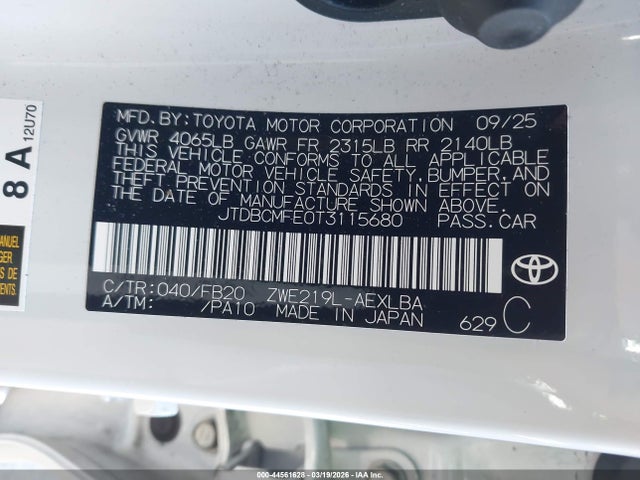 JTDBCMFE0T3115680 Toyota Corolla Hybrid Hybrid Le