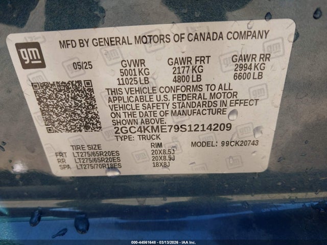 44561648 :رقم المزاد ، 2GC4KME79S1214209 vin ، 2025 Chevrolet Silverado 2500hd 4wd  Standard Bed Custom مزاد بيع
