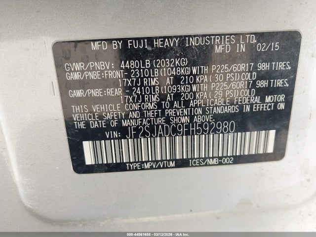 Subaru Forester 2.5i Premium 2015 JF2SJADC9FH592980 Image 9