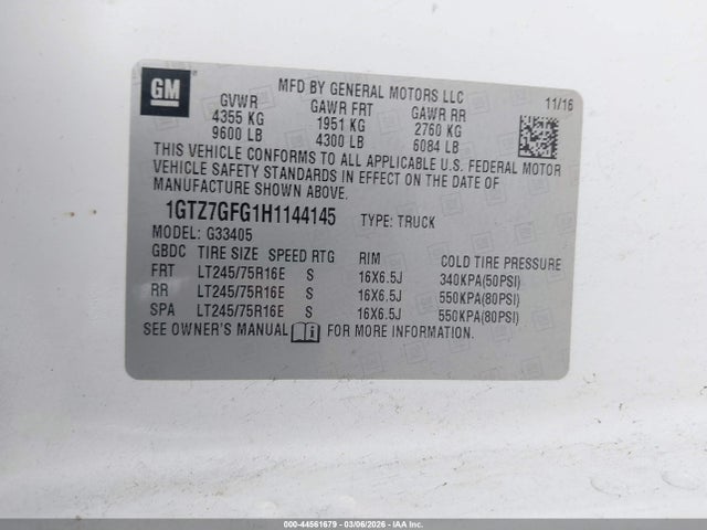 1GTZ7GFG1H1144145 GMC Savana 3500 Work Van