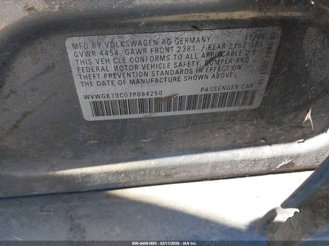 Aukcja sprzedaży 2007 Volkswagen Passat 2.0t, vin: WVWGK73C07P084250, numer aukcji: 44561683