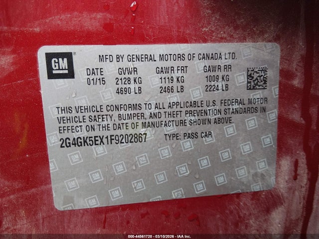 Aukcja sprzedaży 2015 Buick Regal Turbo, vin: 2G4GK5EX1F9202867, numer aukcji: 44561720