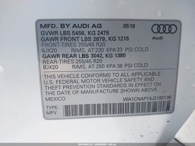 WA1CNAFY4J2192136 Audi Q5 2.0t Premium/2.0t Tech Premium
